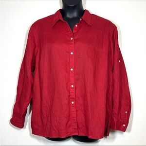Lauren Ralph Lauren LRL Red 3X blouse 100% Linen
Button front Shirt  Top